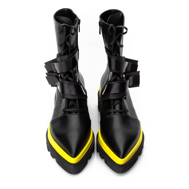 Sharp Yellow Touch Lace Up Booties